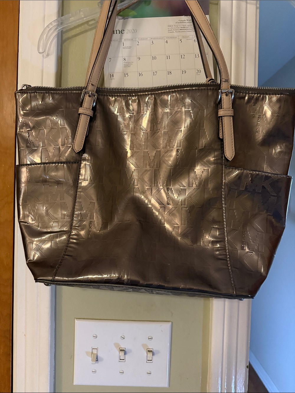 Michael Kors Metallic Taupe Logo-Embossed Tote